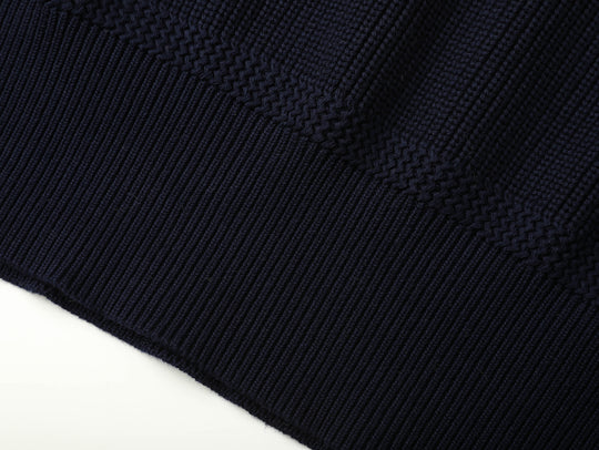 Five-Button Bib-Front Knit Sweater-Navy