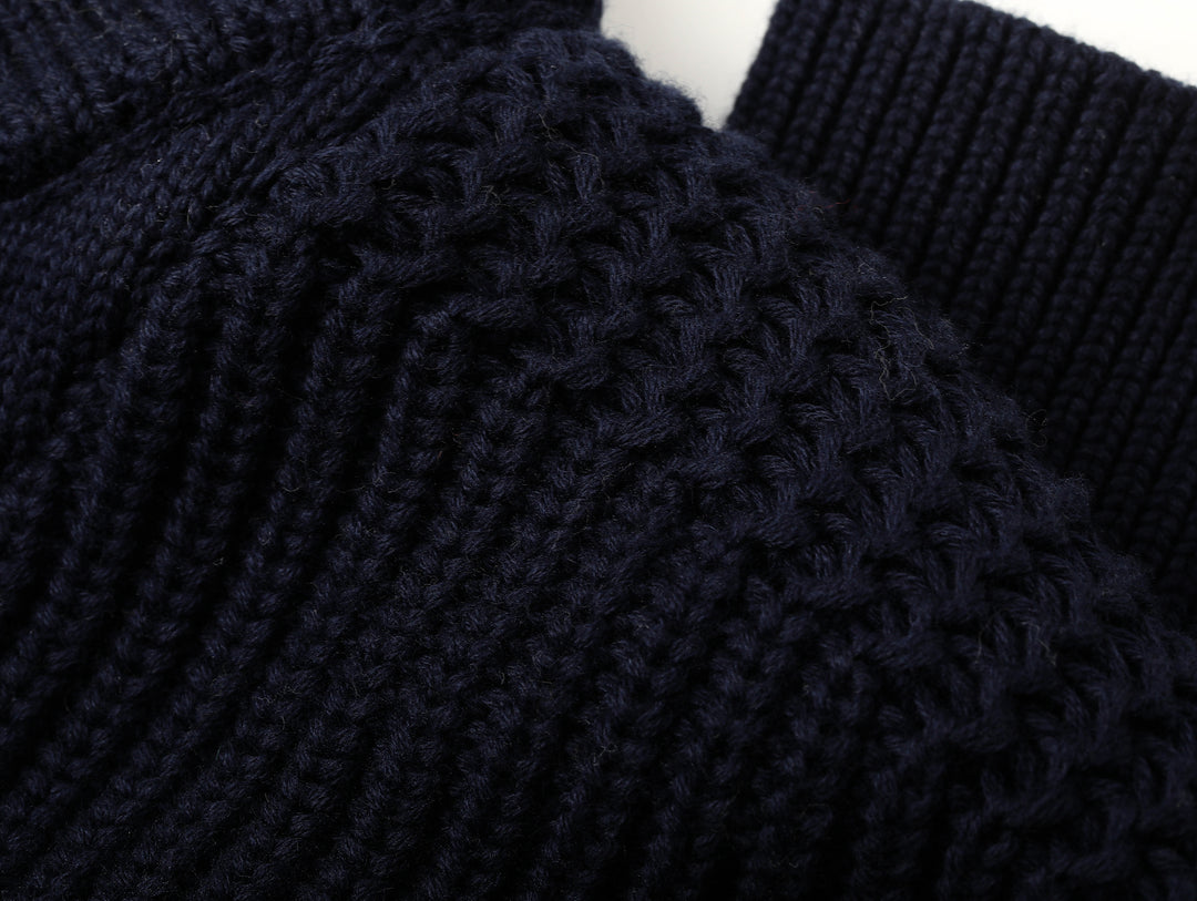 Five-Button Bib-Front Knit Sweater-Navy