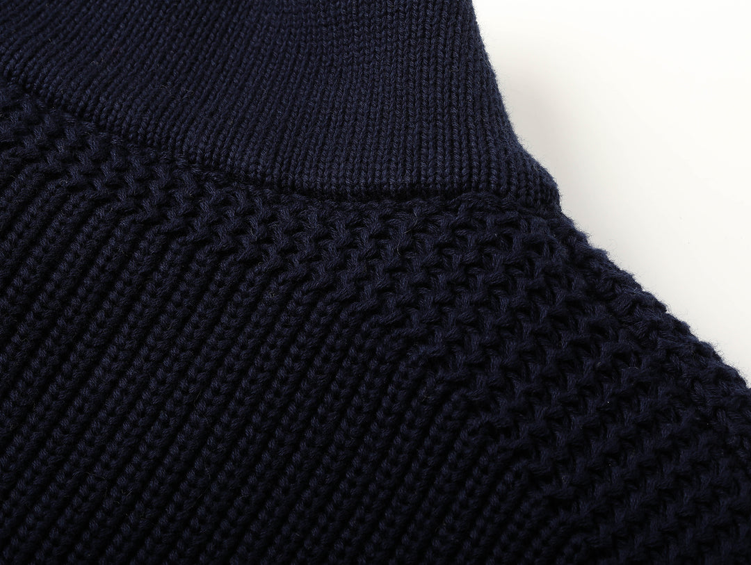 Five-Button Bib-Front Knit Sweater-Navy