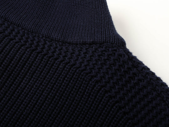 Five-Button Bib-Front Knit Sweater-Navy
