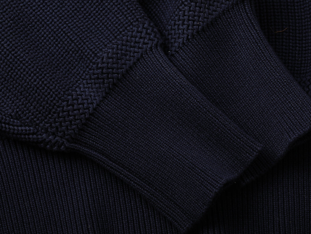 Five-Button Bib-Front Knit Sweater-Navy