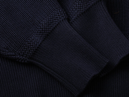 Five-Button Bib-Front Knit Sweater-Navy
