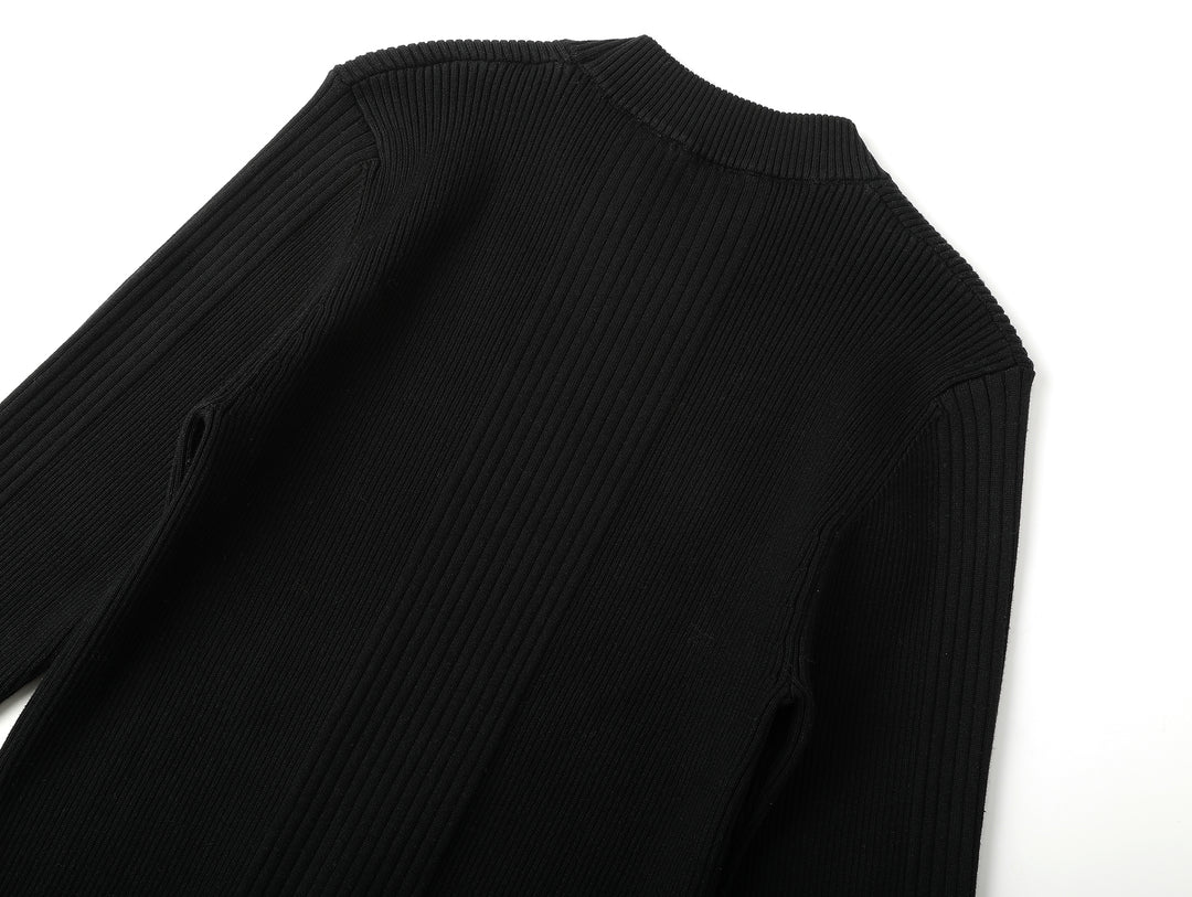 Slim-Fit Ribbed Sport Sweater-Black