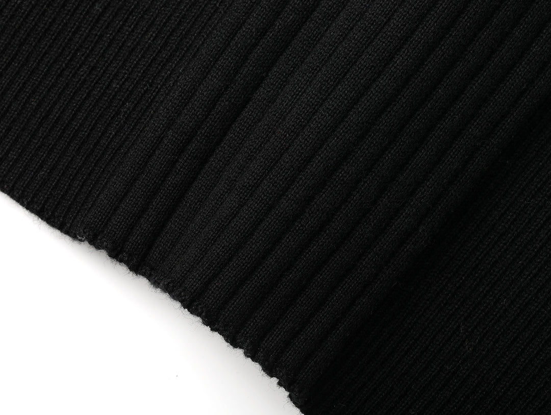 Slim-Fit Ribbed Sport Sweater-Black