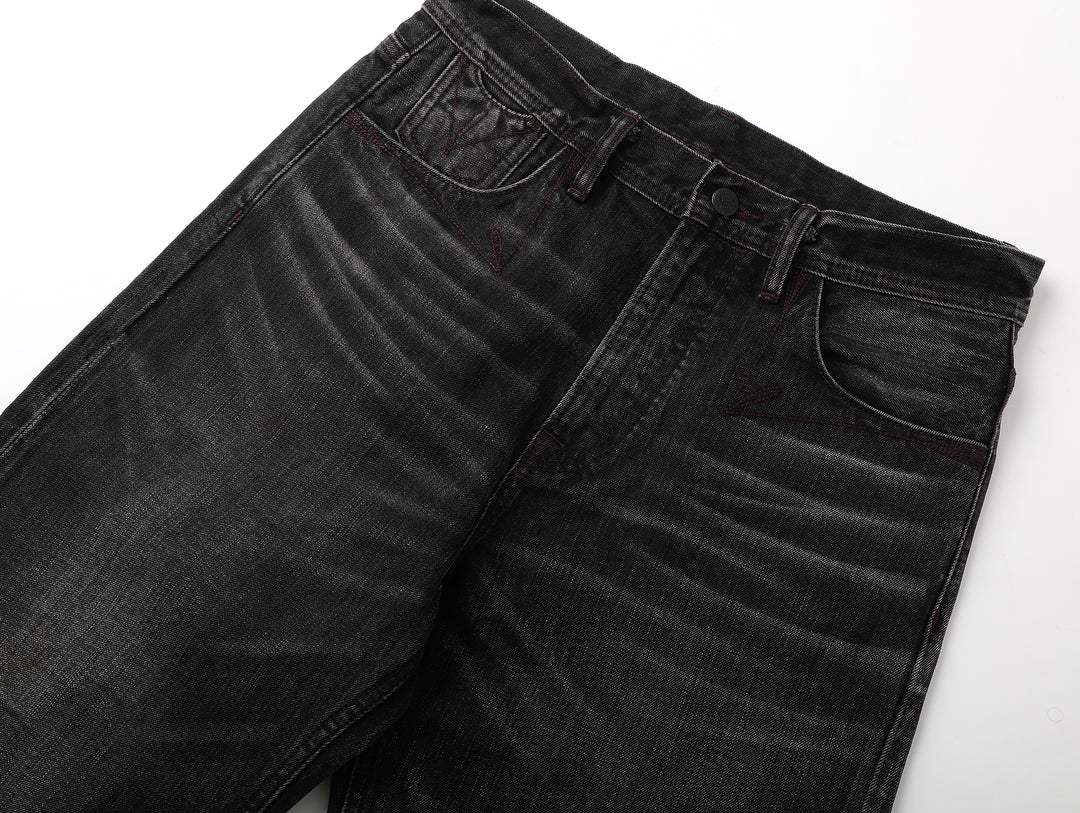14oz Black Swordsman Washed Pleated jeans