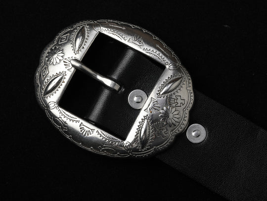 Western-Engraved Pin-Buckle Leather Belt