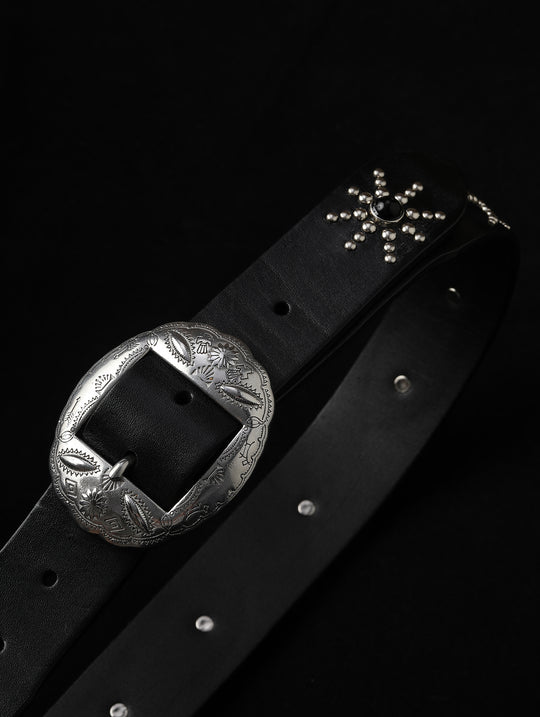 Western-Engraved Pin-Buckle Leather Belt