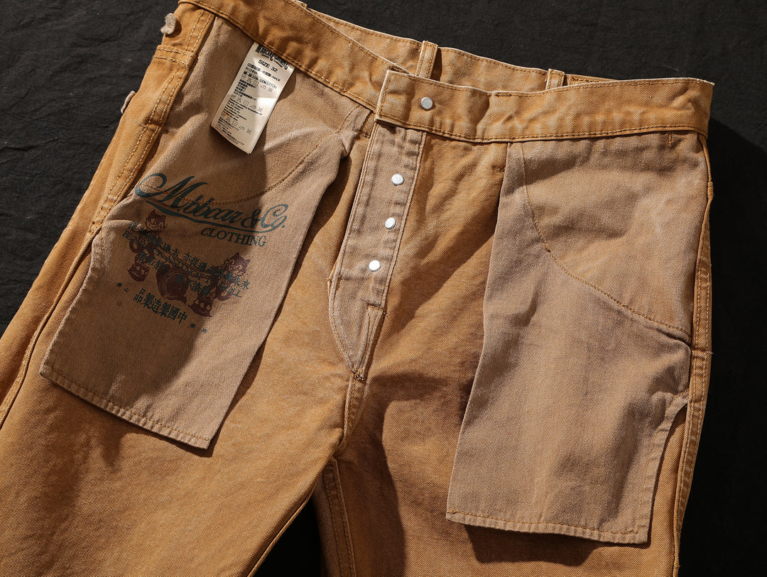 Dirty Wash Overdyed Distressed Straight-Fit Logger jeans