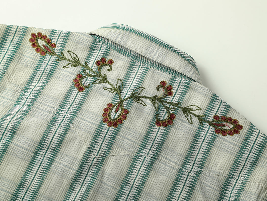 Western Series Green Checkered Floral Western shirt