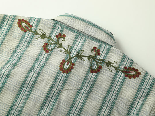 Western Series Green Checkered Floral Western shirt