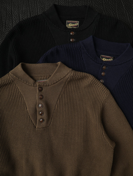 Five-Button Bib-Front Knit Sweater-Black