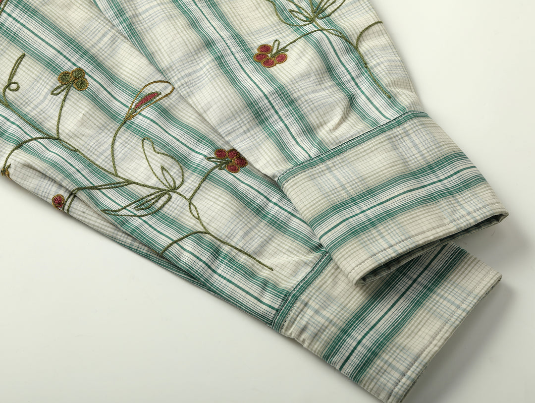 Western Series Green Checkered Floral Western shirt
