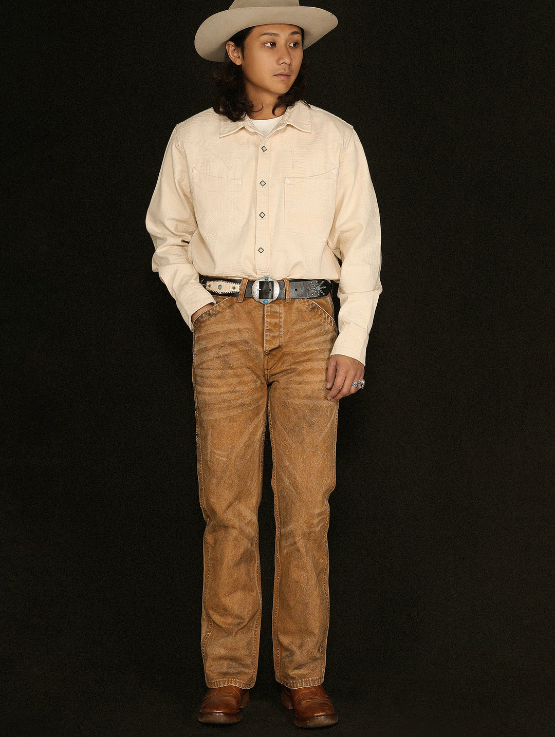 Dirty Wash Overdyed Distressed Straight-Fit Logger jeans