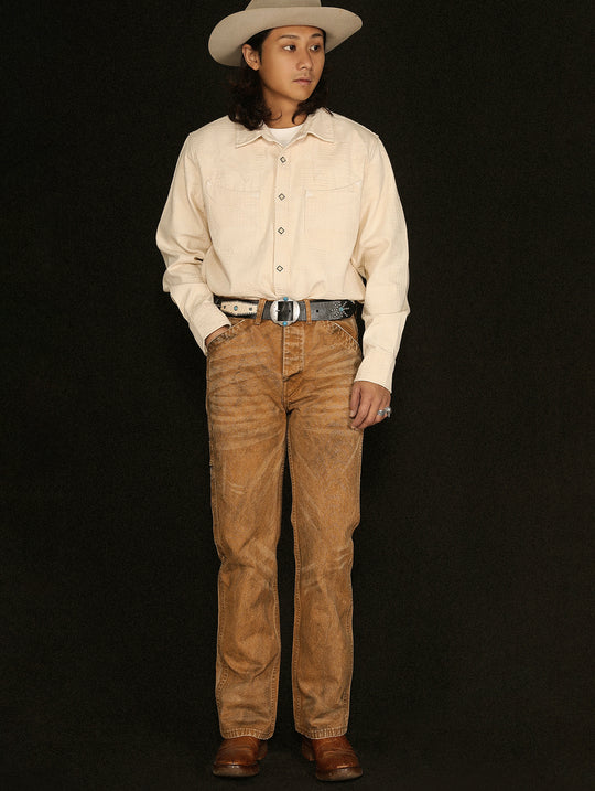 Dirty Wash Overdyed Distressed Straight-Fit Logger jeans
