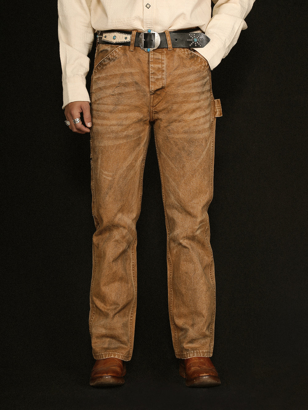 Dirty Wash Overdyed Distressed Straight-Fit Logger jeans