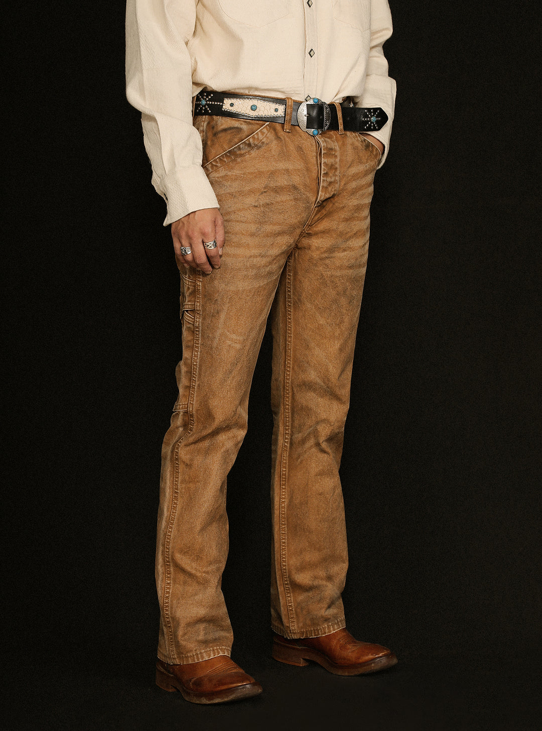 Dirty Wash Overdyed Distressed Straight-Fit Logger jeans