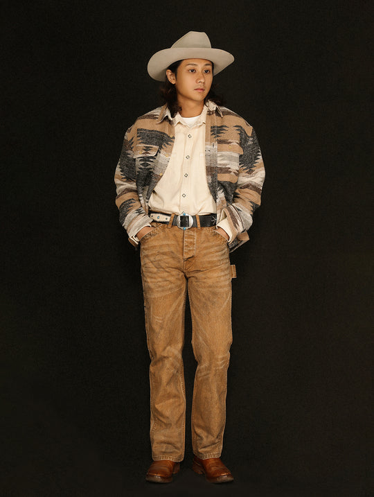 Dirty Wash Overdyed Distressed Straight-Fit Logger jeans