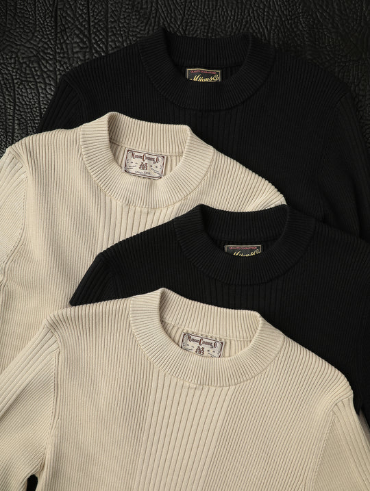 Slim-Fit Ribbed Sport Sweater-Black