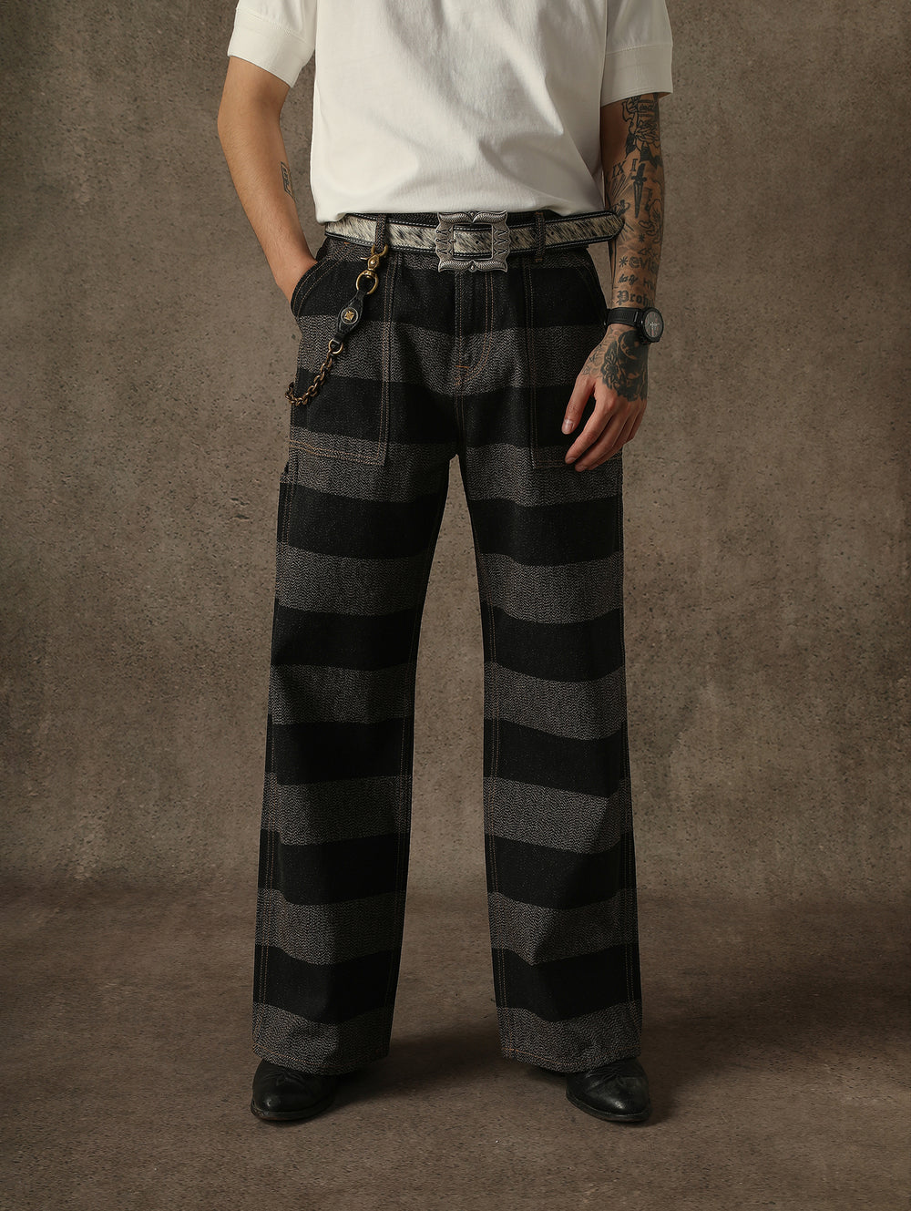 Salt-and-Pepper Selvedge Trim Prison jeans