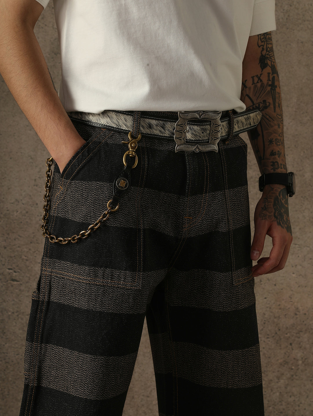 Salt-and-Pepper Selvedge Trim Prison jeans