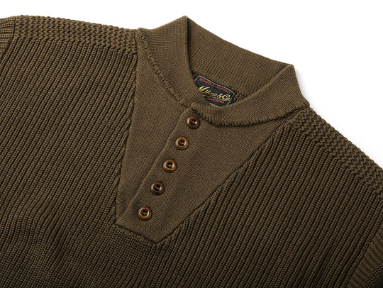 Five-Button Bib-Front Knit Sweater-Khaki Green