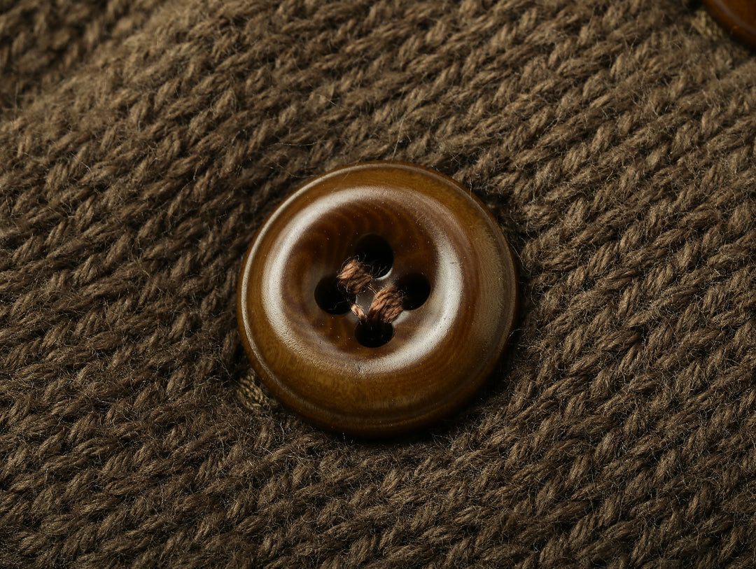 Five-Button Bib-Front Knit Sweater-Khaki Green