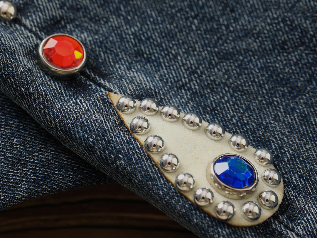 Hippie Studded Crystal Selvedge Denim Flared jeans