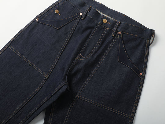 Double-kasuri slub double-knee lumber denim jeans