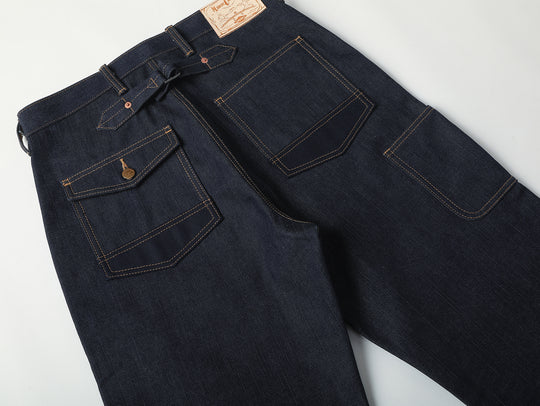 Double-kasuri slub double-knee lumber denim jeans