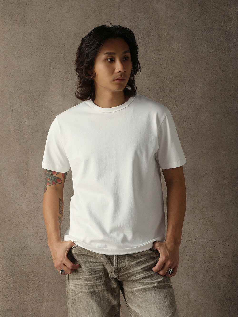Three-Color Regular-Fit Crew Neck T-shirt-White