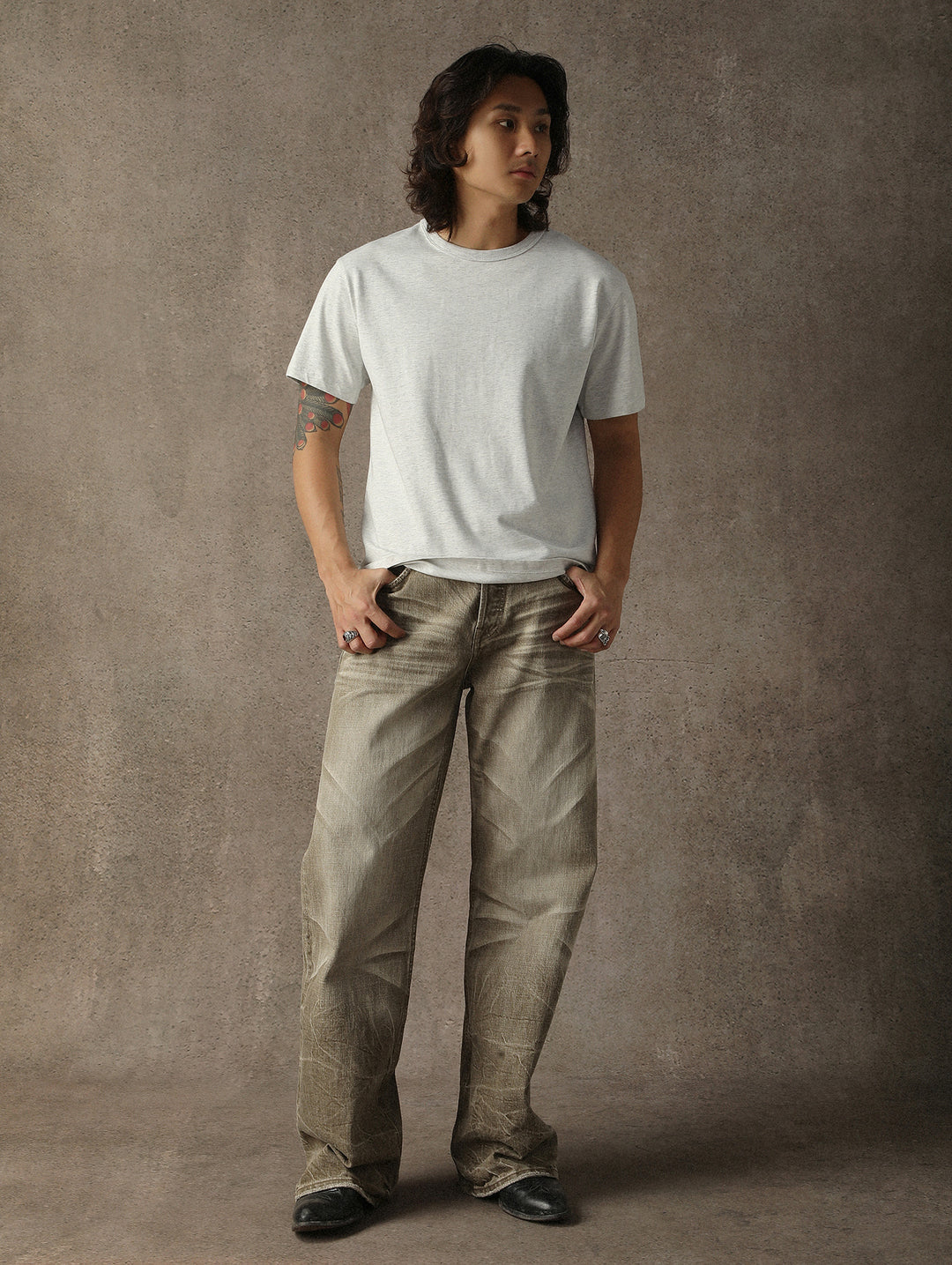 Three-Color Regular-Fit Crew Neck T-shirt-White