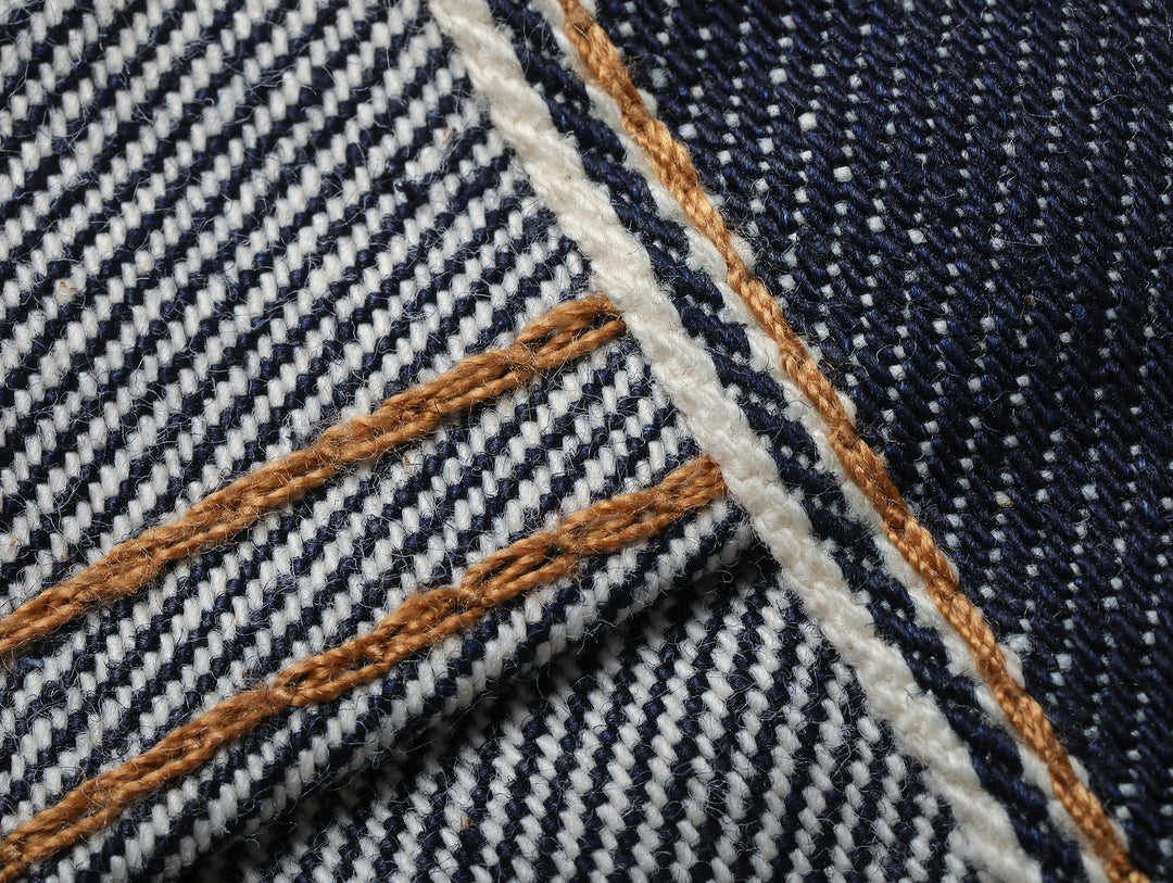Double-kasuri slub double-knee lumber denim jeans