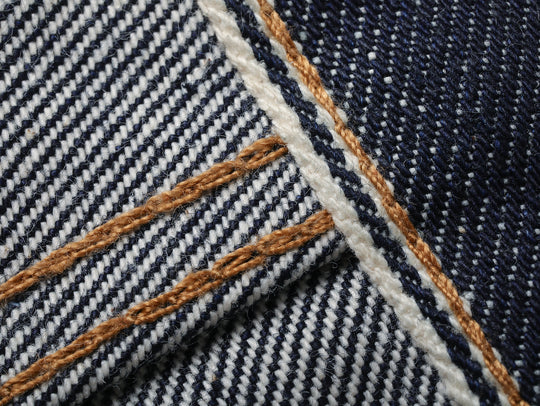 Double-kasuri slub double-knee lumber denim jeans
