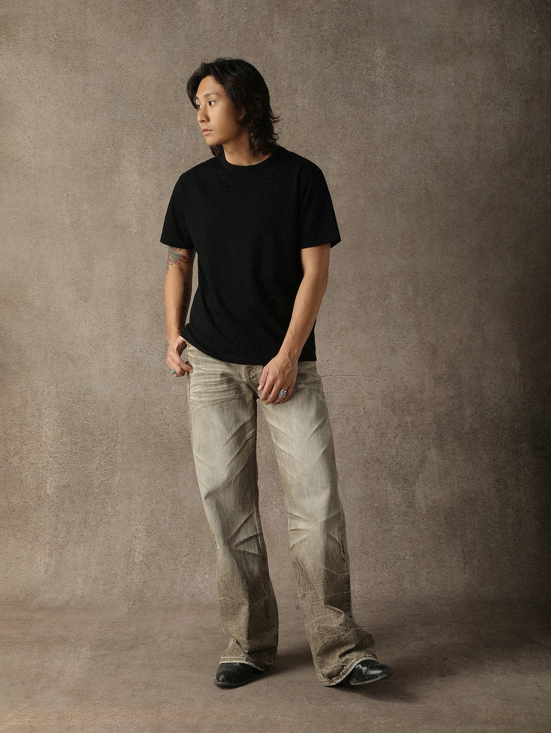 Three-Color Regular-Fit Crew Neck T-shirt-White