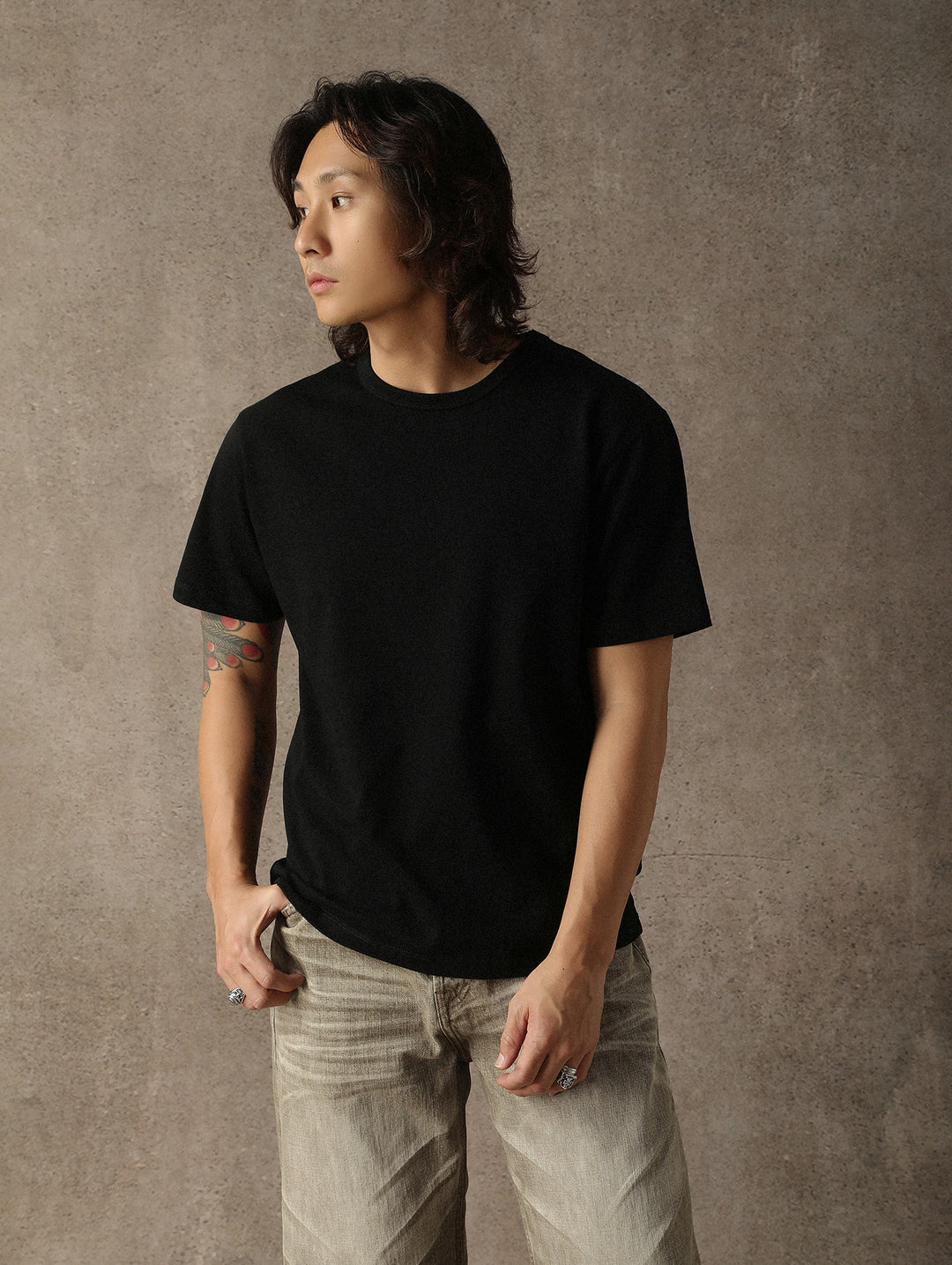 Three-Color Regular-Fit Crew Neck T-shirt-White