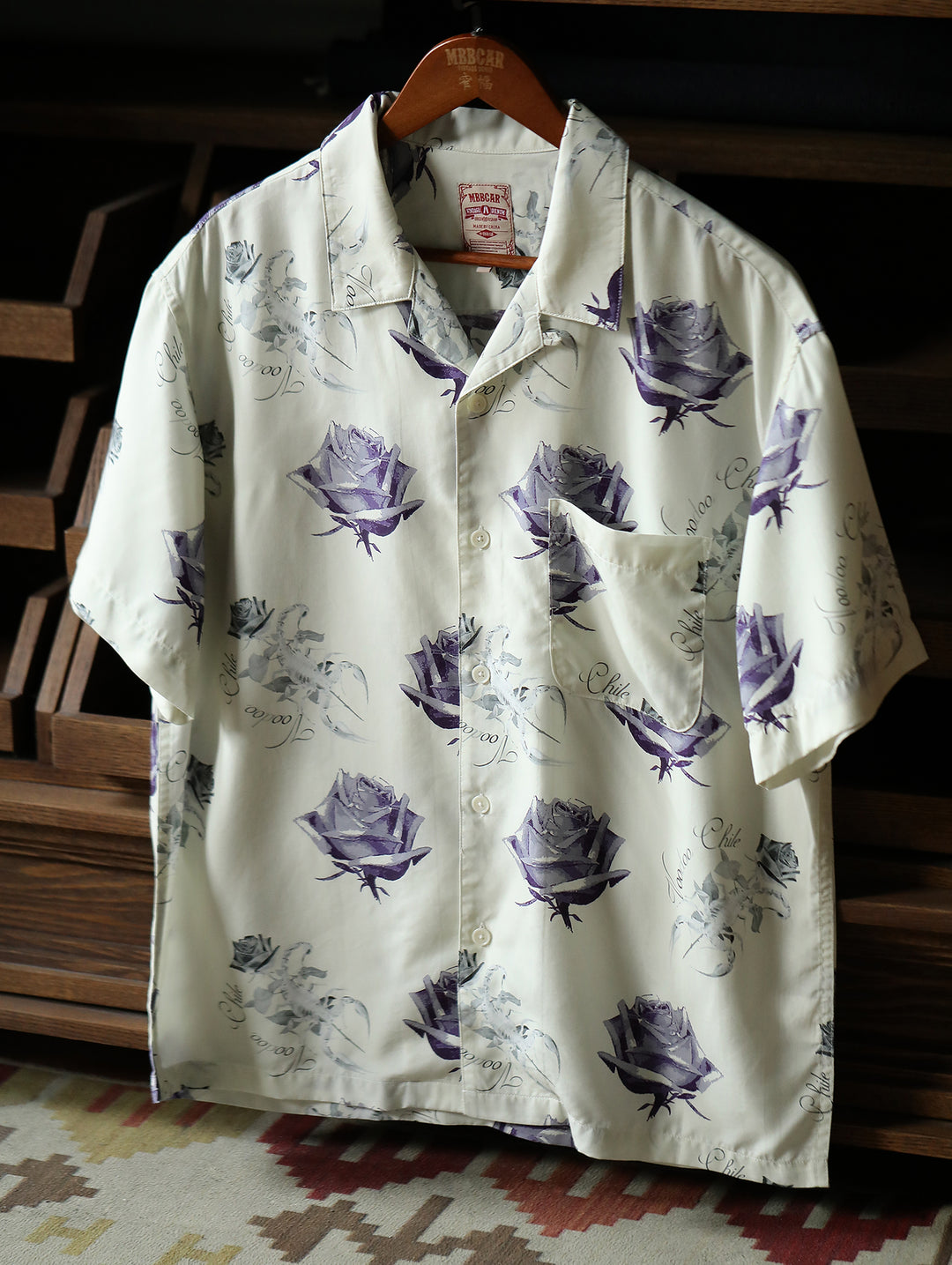 Scorpion & Rose Print Cuban Collar Aloha Shirt