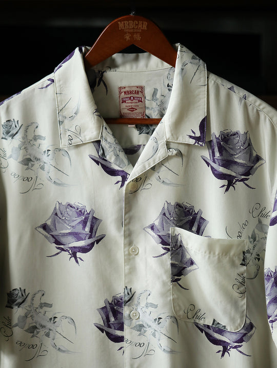 Scorpion & Rose Print Cuban Collar Aloha Shirt
