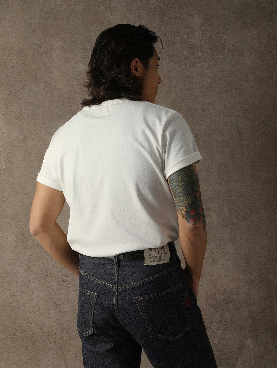 Three-Color Regular Extended-Length Crew Neck T-shirt-White