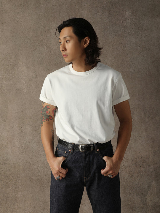 Three-Color Regular Extended-Length Crew Neck T-shirt-White