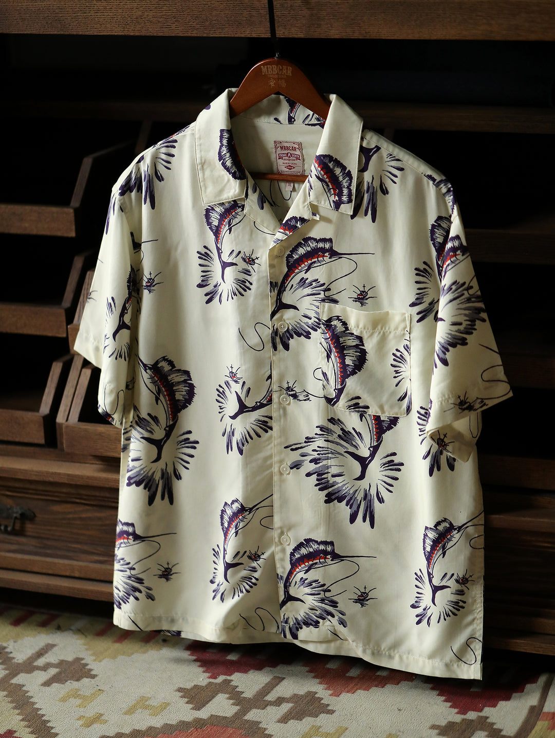Marlin Print Cuban Collar Aloha Shirt