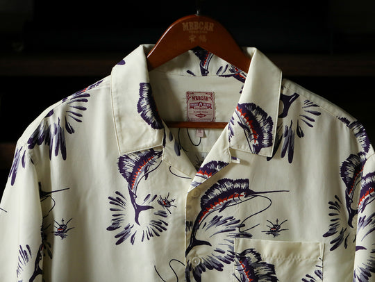 Marlin Print Cuban Collar Aloha Shirt