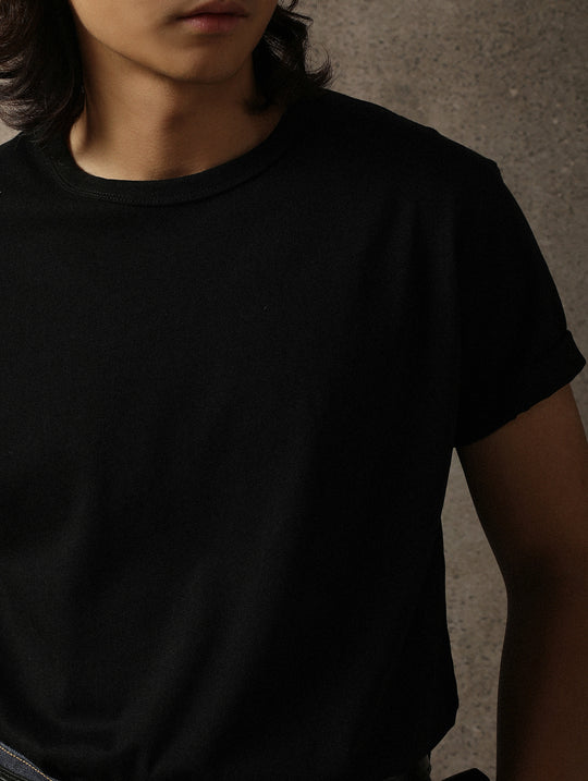 Three-Color Regular Extended-Length Crew Neck T-shirt-White