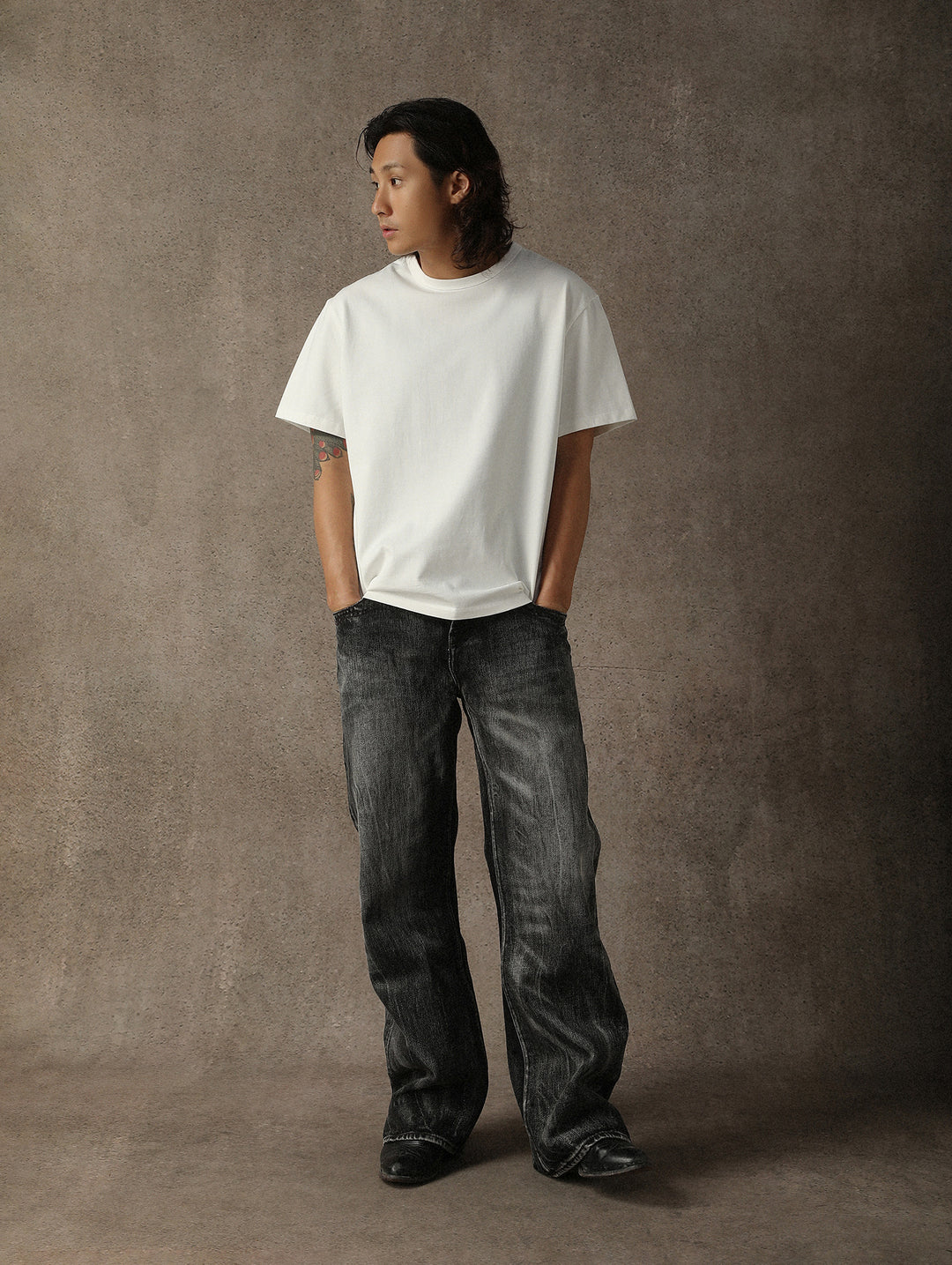 Three-Color Regular Loose-Fit Crew Neck T-shirt-Gray