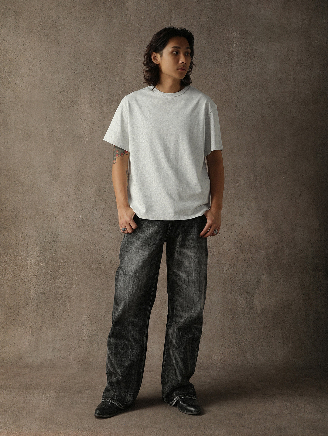 Three-Color Regular Loose-Fit Crew Neck T-shirt-Gray