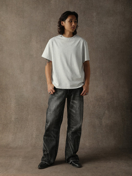 Three-Color Regular Loose-Fit Crew Neck T-shirt-Gray