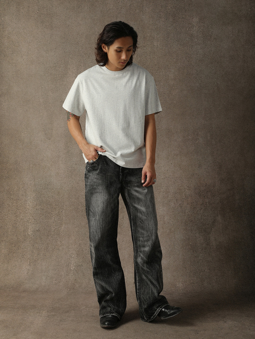 Three-Color Regular Loose-Fit Crew Neck T-shirt-Gray