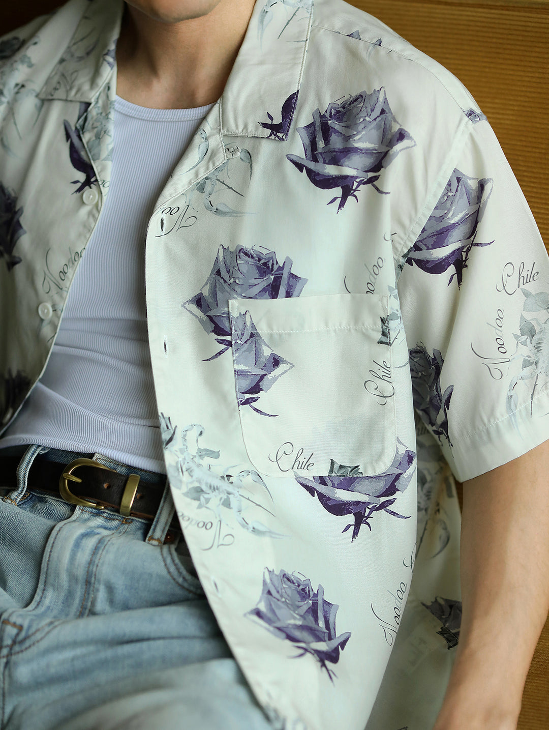Scorpion & Rose Print Cuban Collar Aloha Shirt