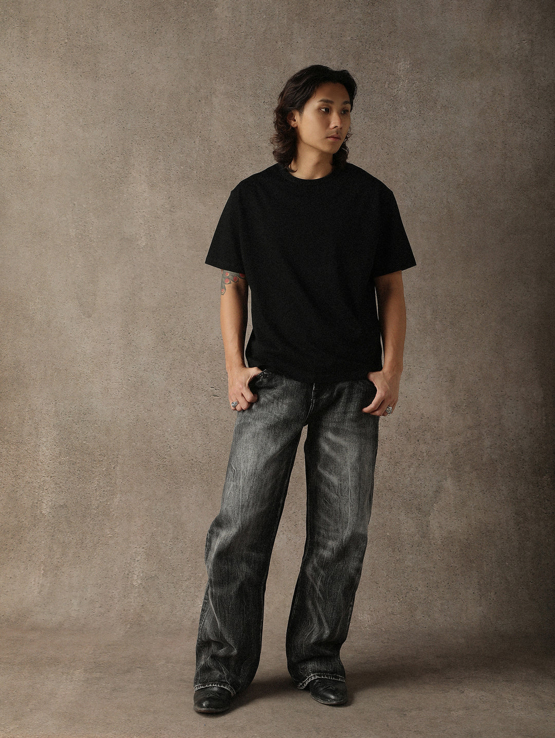 Three-Color Regular Loose-Fit Crew Neck T-shirt-Gray
