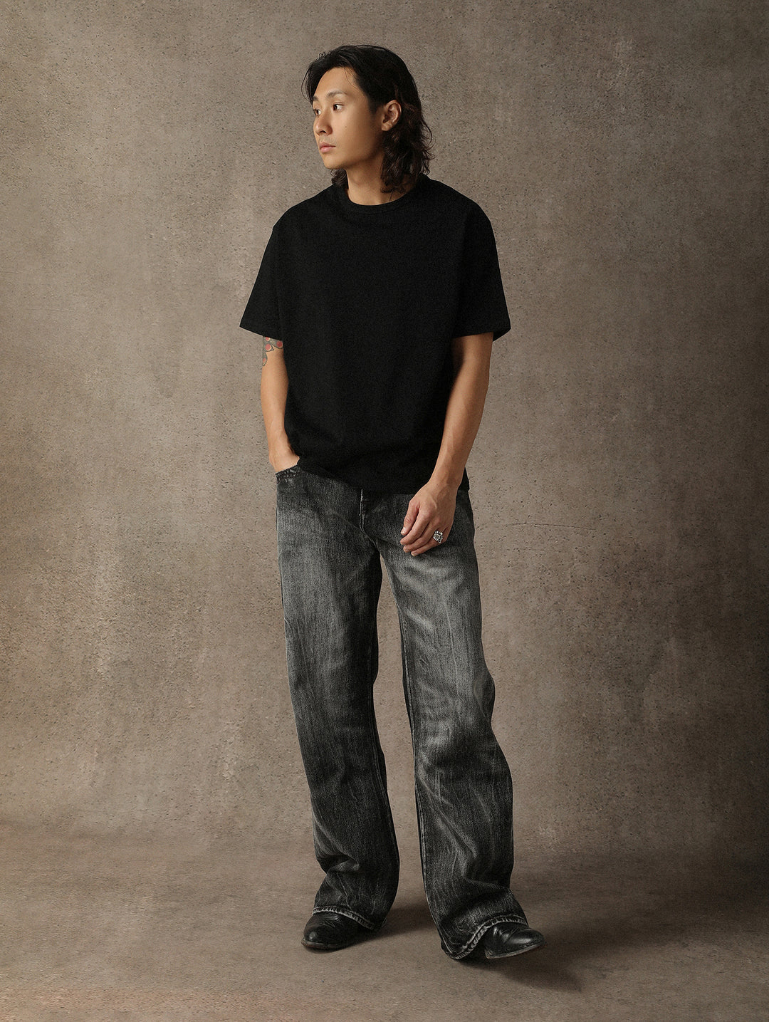 Three-Color Regular Loose-Fit Crew Neck T-shirt-Gray