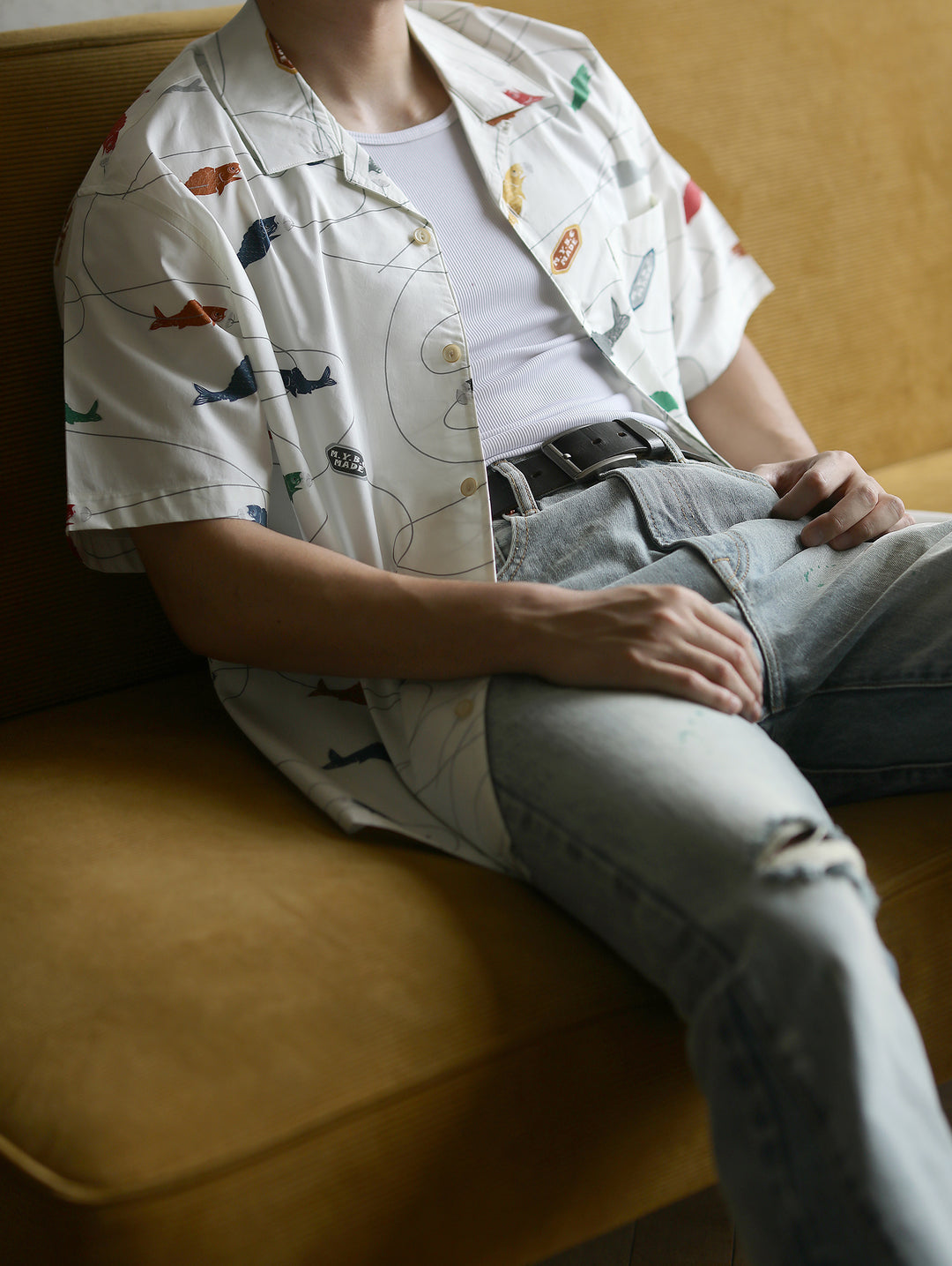 Carp Streamer Print Cuban Collar Aloha Shirt